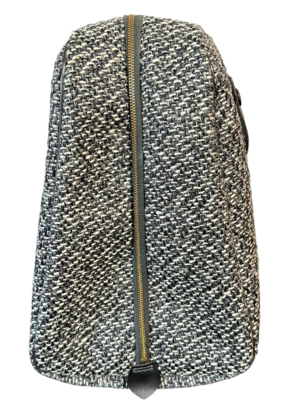 Gray Black White Tweed Crossbody Bag Gold Zippers Adjustable Strap - Picture 4 of 8